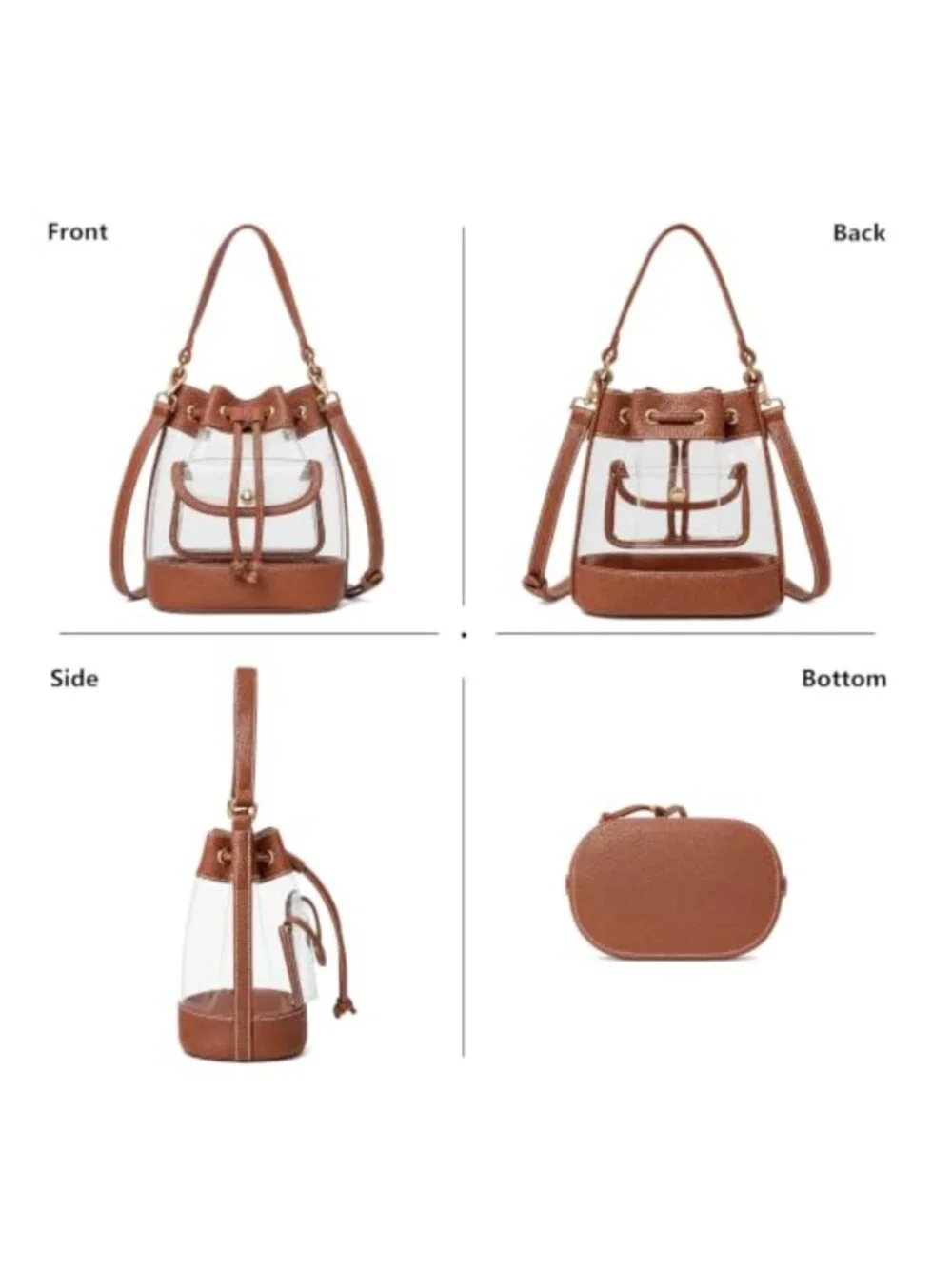 Clear Crossbody Bag Stadium Approved TPU Vegan Leather Drawstring